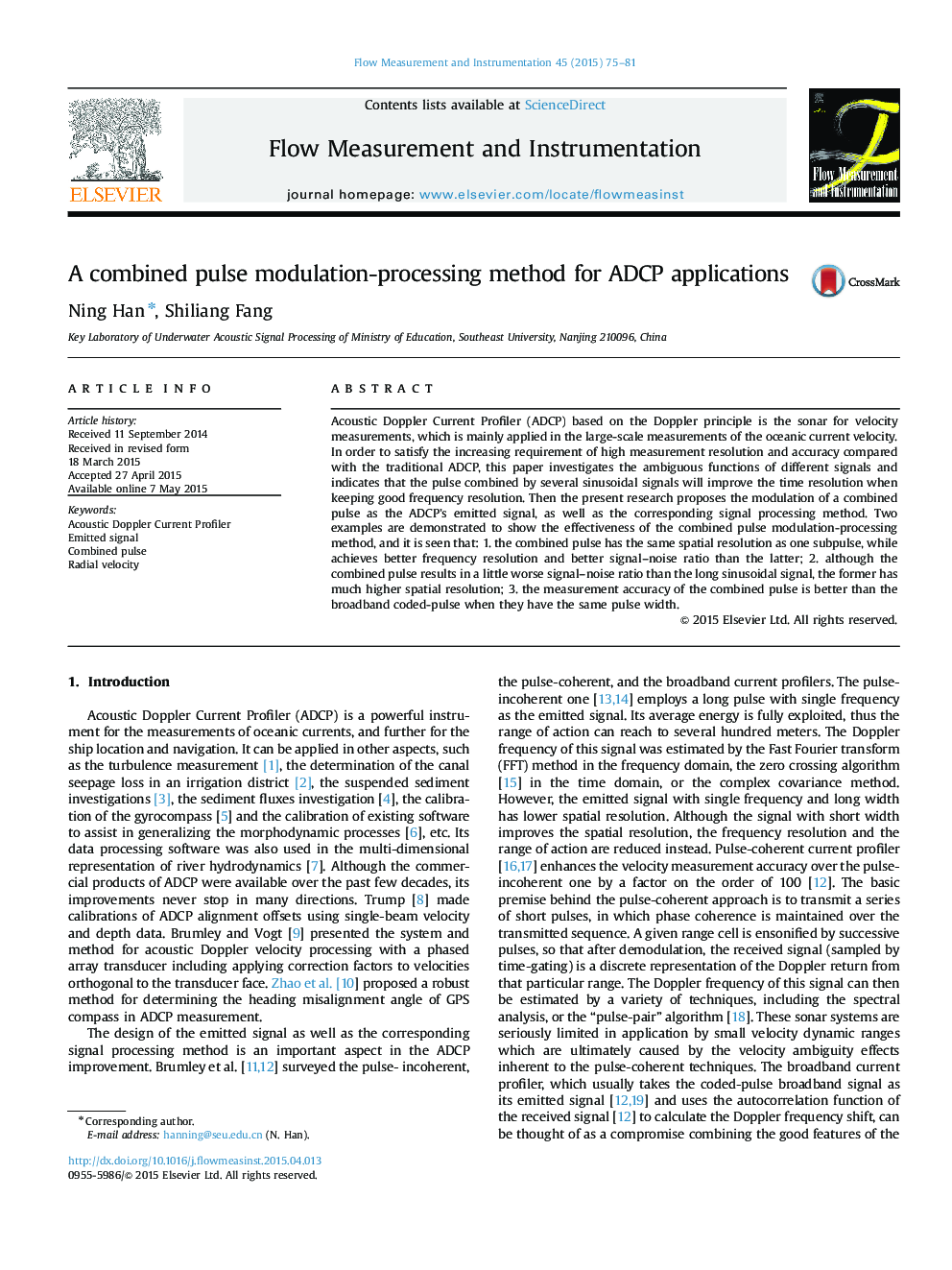 A combined pulse modulation-processing method for ADCP applications