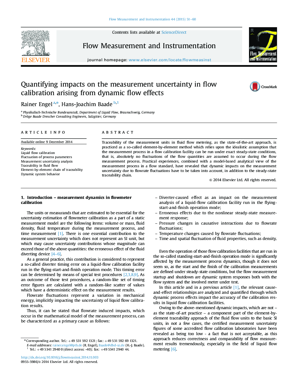 عکس صفحه اول مقاله: Quantifying impacts on the measurement uncertainty in flow calibration arising from dynamic flow effects Quantifying impacts on the measurement uncertainty in flow calibration arising from dynamic flow effects