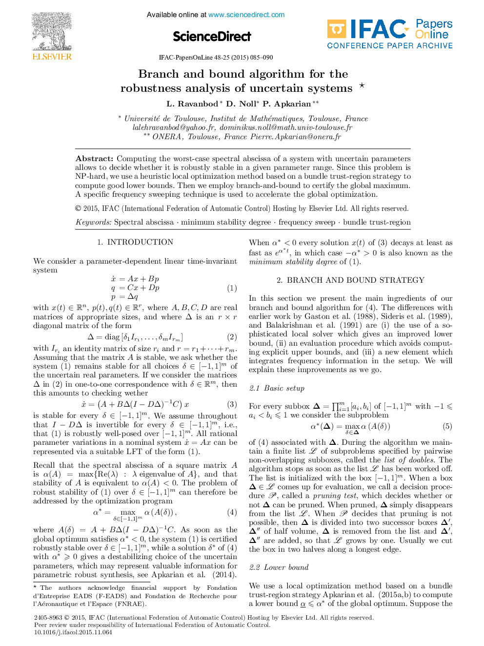 Branch and bound algorithm for the robustness analysis of uncertain systems*