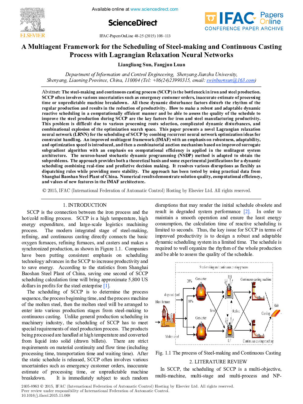 A Multiagent Framework for the Scheduling of Steel-making and Continuous Casting Process with Lagrangian Relaxation Neural Networks