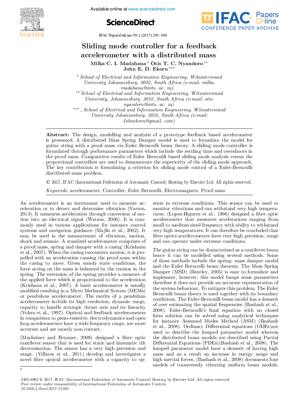 Sliding mode controller for a feedback accelerometer with a distributed mass