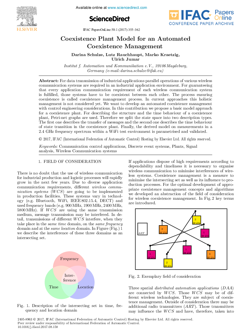 Coexistence Plant Model for an Automated Coexistence Management