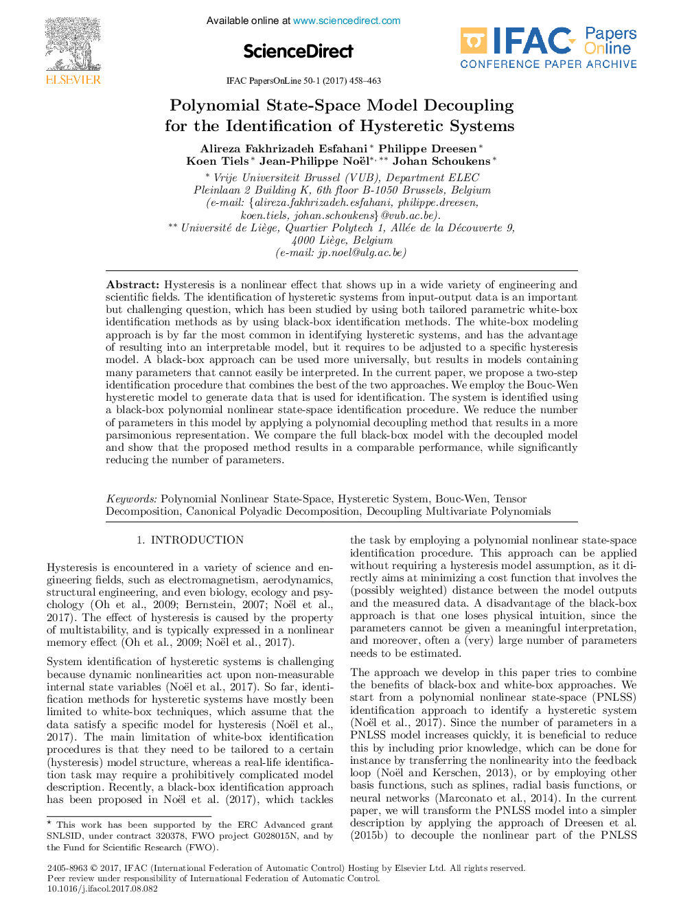 Polynomial State-Space Model Decoupling for the Identification of Hysteretic Systems