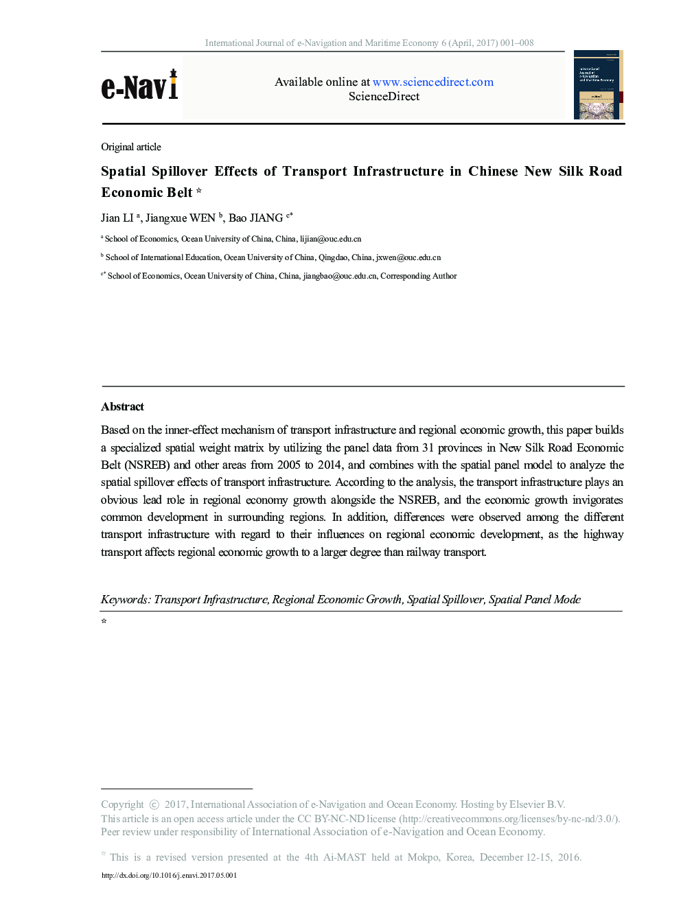 Spatial Spillover Effects of Transport Infrastructure in Chinese New Silk Road Economic Belt