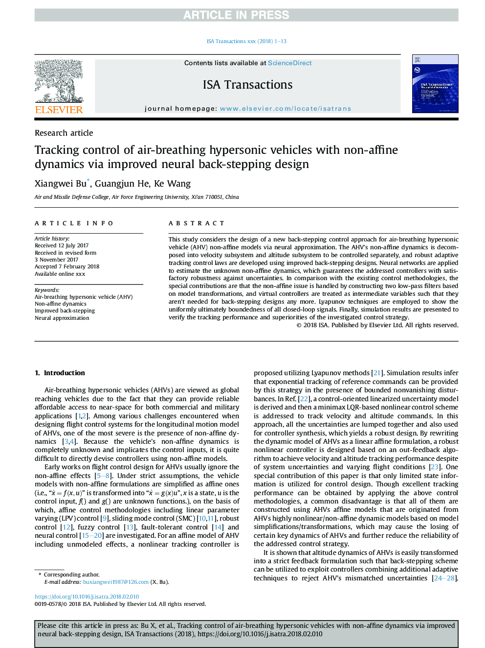 Tracking control of air-breathing hypersonic vehicles with non-affine dynamics via improved neural back-stepping design