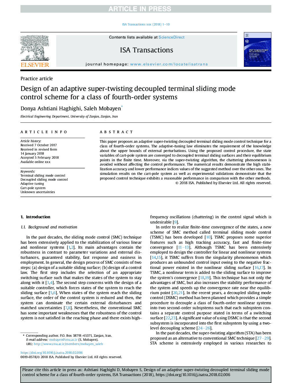 Design of an adaptive super-twisting decoupled terminal sliding mode control scheme for a class of fourth-order systems