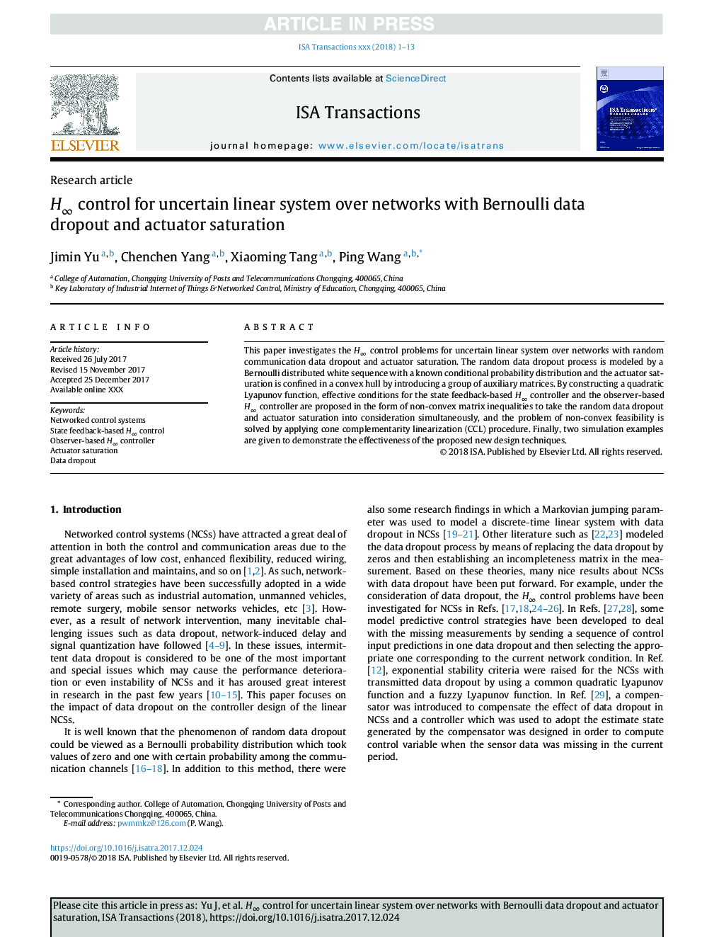 Hâ control for uncertain linear system over networks with Bernoulli data dropout and actuator saturation