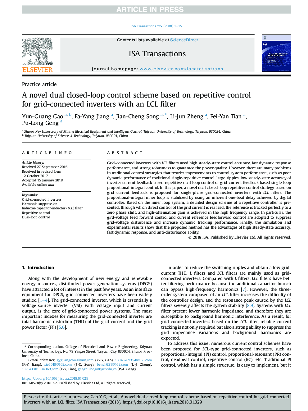 A novel dual closed-loop control scheme based on repetitive control for grid-connected inverters with an LCL filter