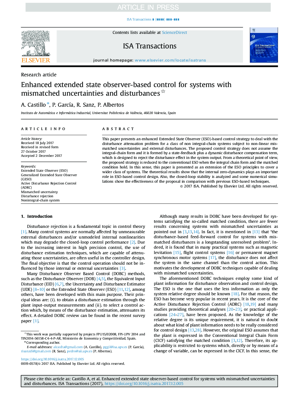 Enhanced extended state observer-based control for systems with mismatched uncertainties and disturbances