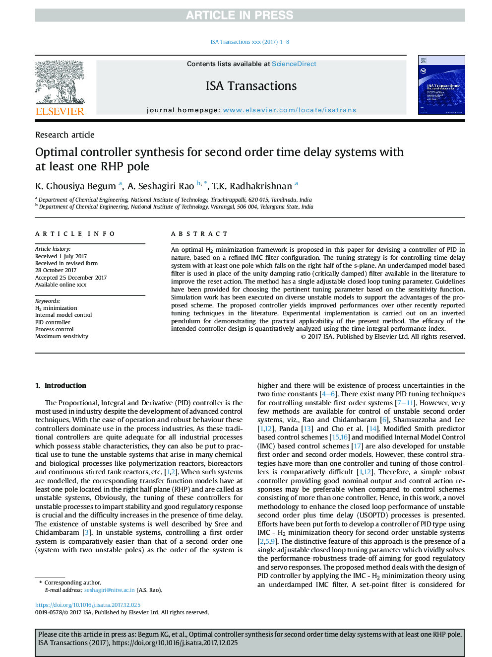 Optimal controller synthesis for second order time delay systems with at least one RHP pole