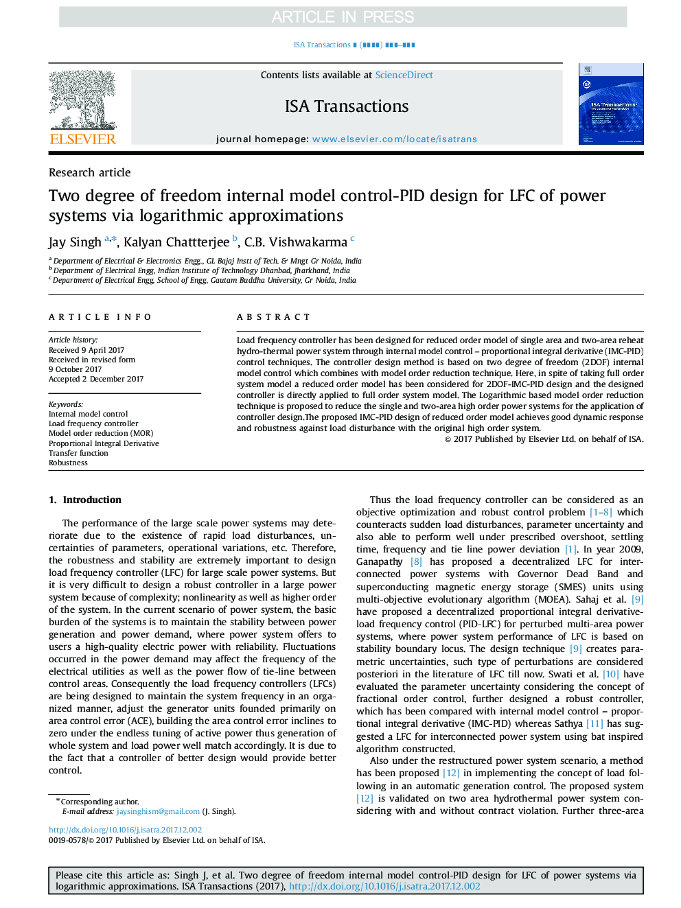 Two degree of freedom internal model control-PID design for LFC of power systems via logarithmic approximations