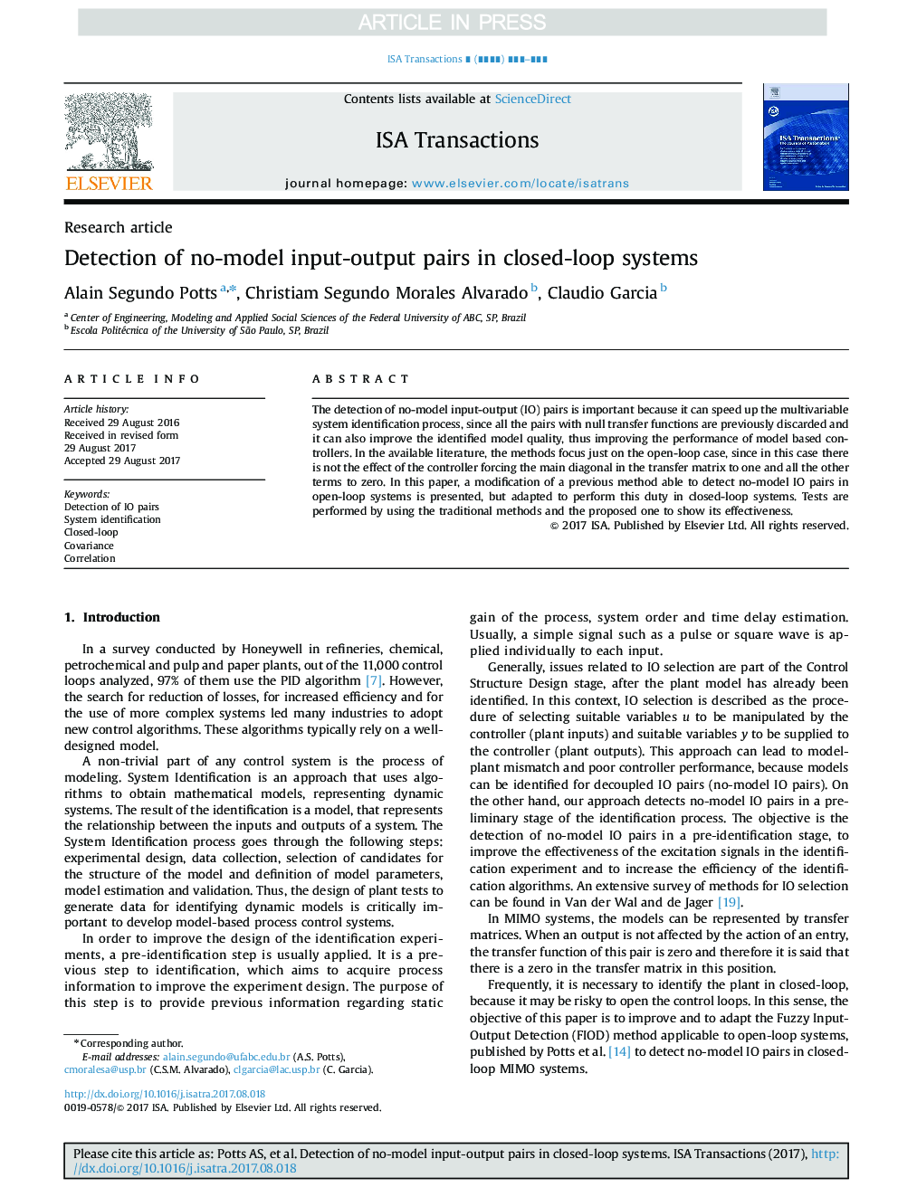 Detection of no-model input-output pairs in closed-loop systems