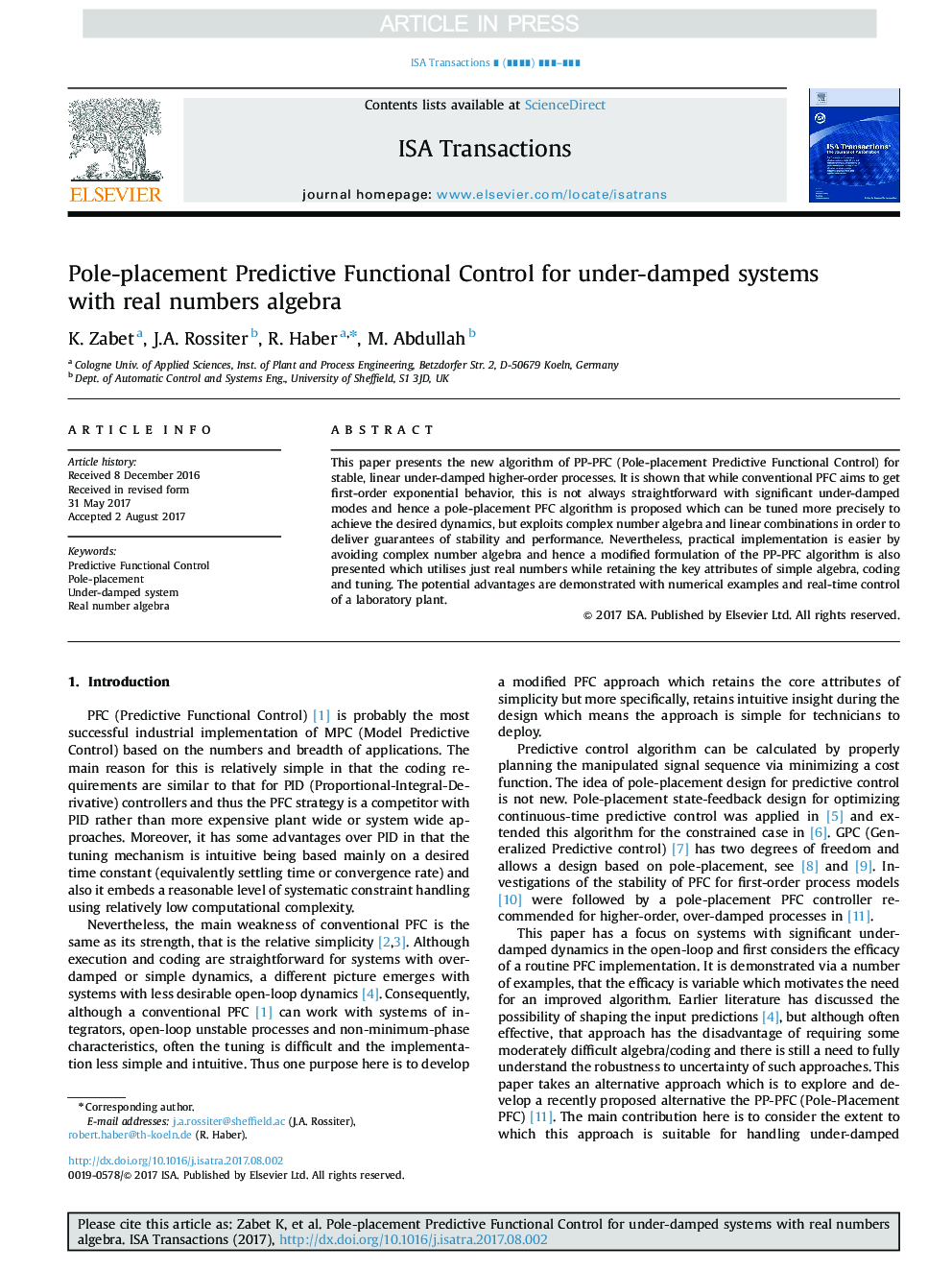 Pole-placement Predictive Functional Control for under-damped systems with real numbers algebra