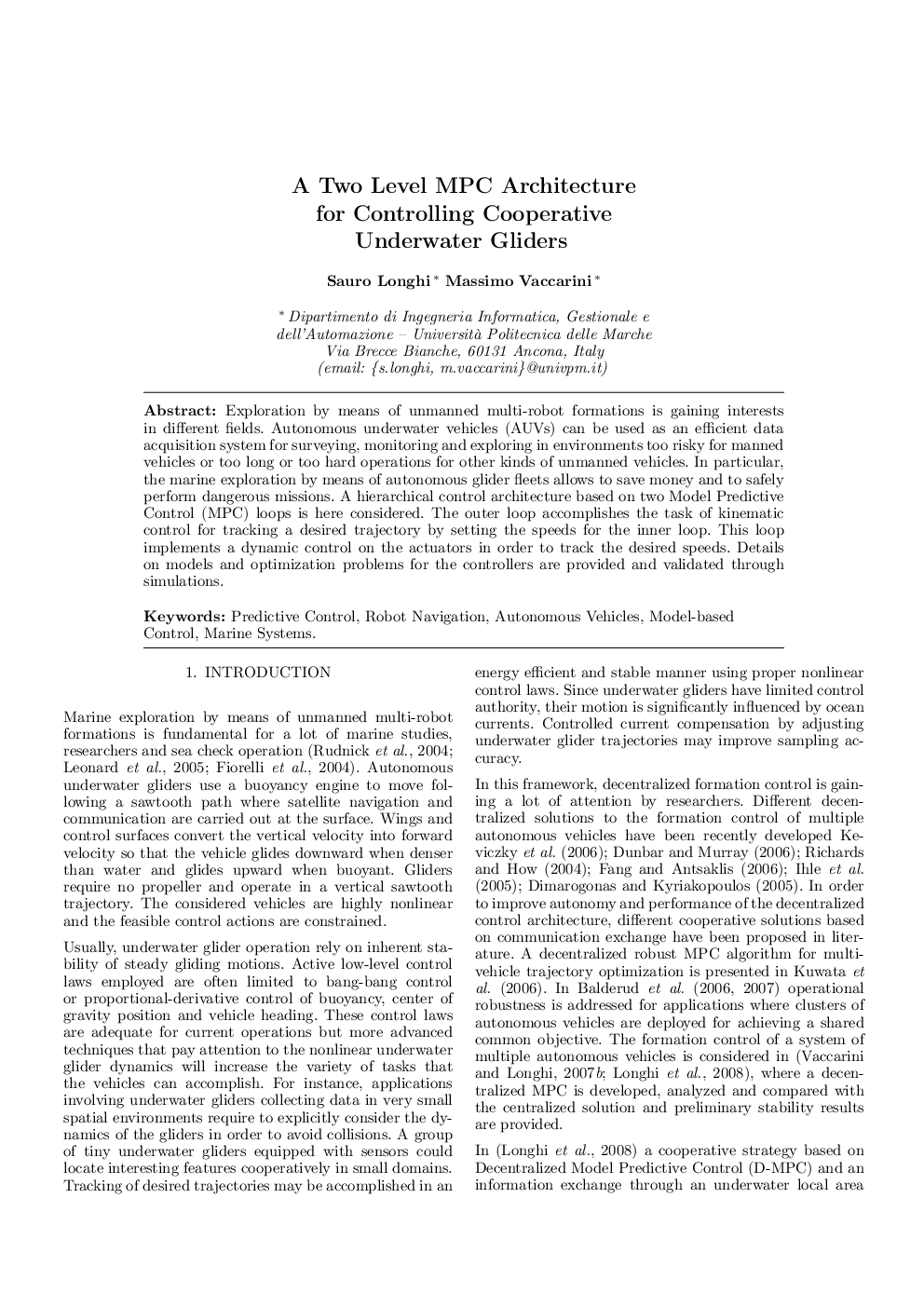 A Two Level MPC Architecture for Controlling Cooperative Underwater Gliders