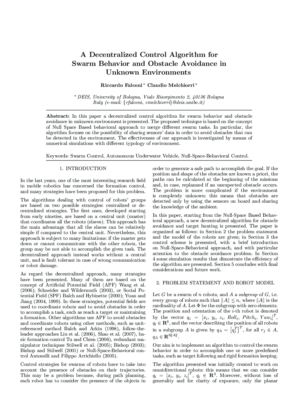 A Decentralized Control Algorithm for Swarm Behavior and Obstacle Avoidance in Unknown Environments