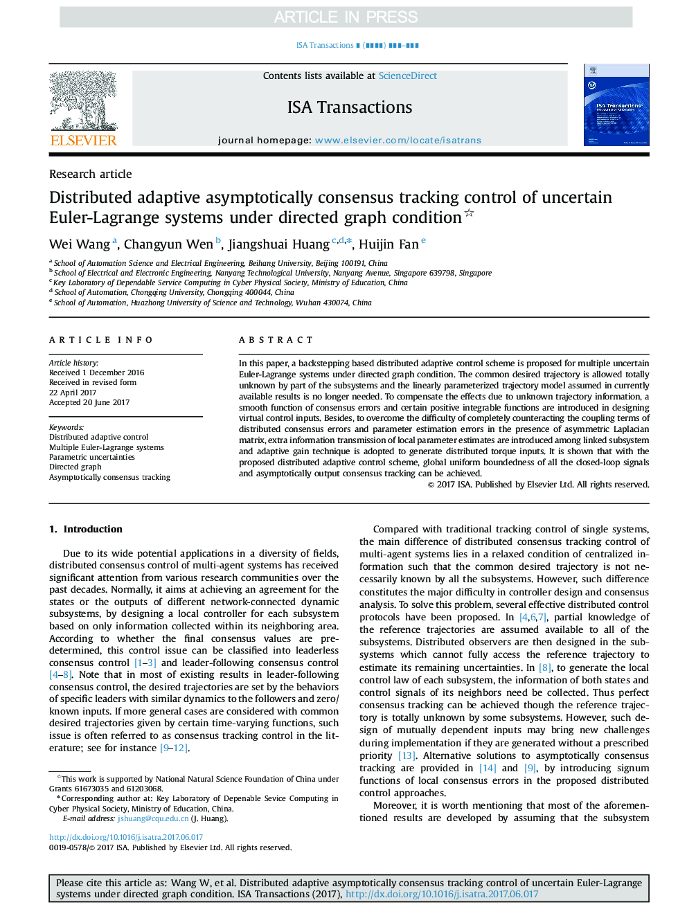 Distributed adaptive asymptotically consensus tracking control of uncertain Euler-Lagrange systems under directed graph condition