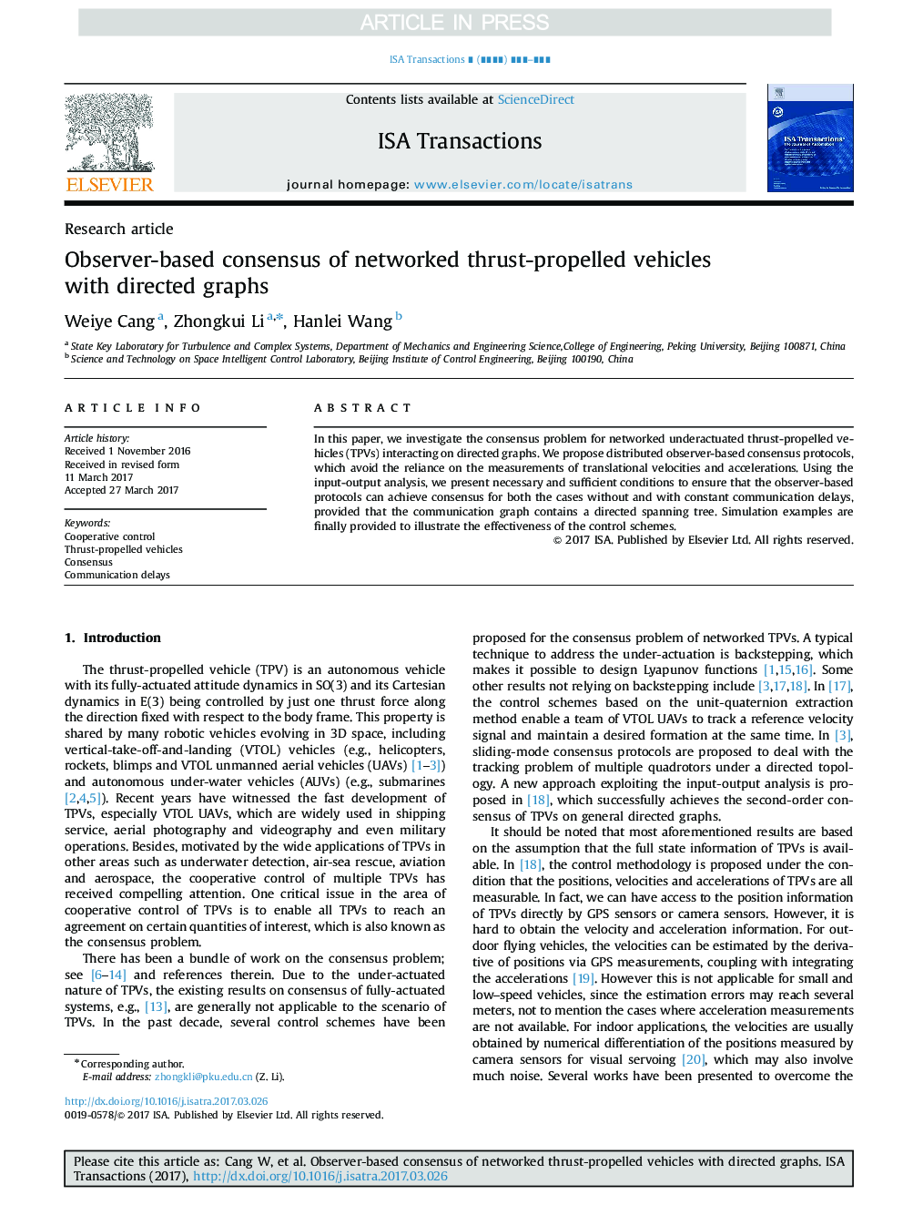 Observer-based consensus of networked thrust-propelled vehicles with directed graphs