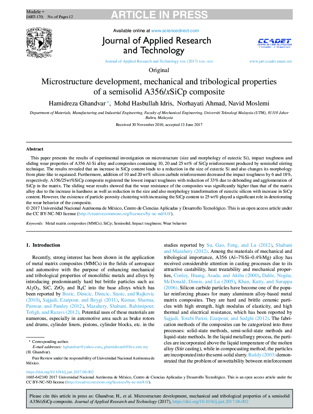 Microstructure development, mechanical and tribological properties of a semisolid A356/xSiCp composite