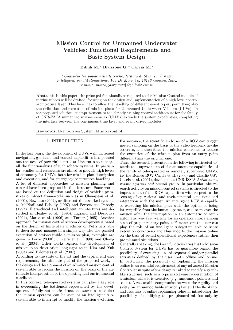 Mission Control for Unmanned Underwater Vehicles: Functional Requirements and Basic System Design