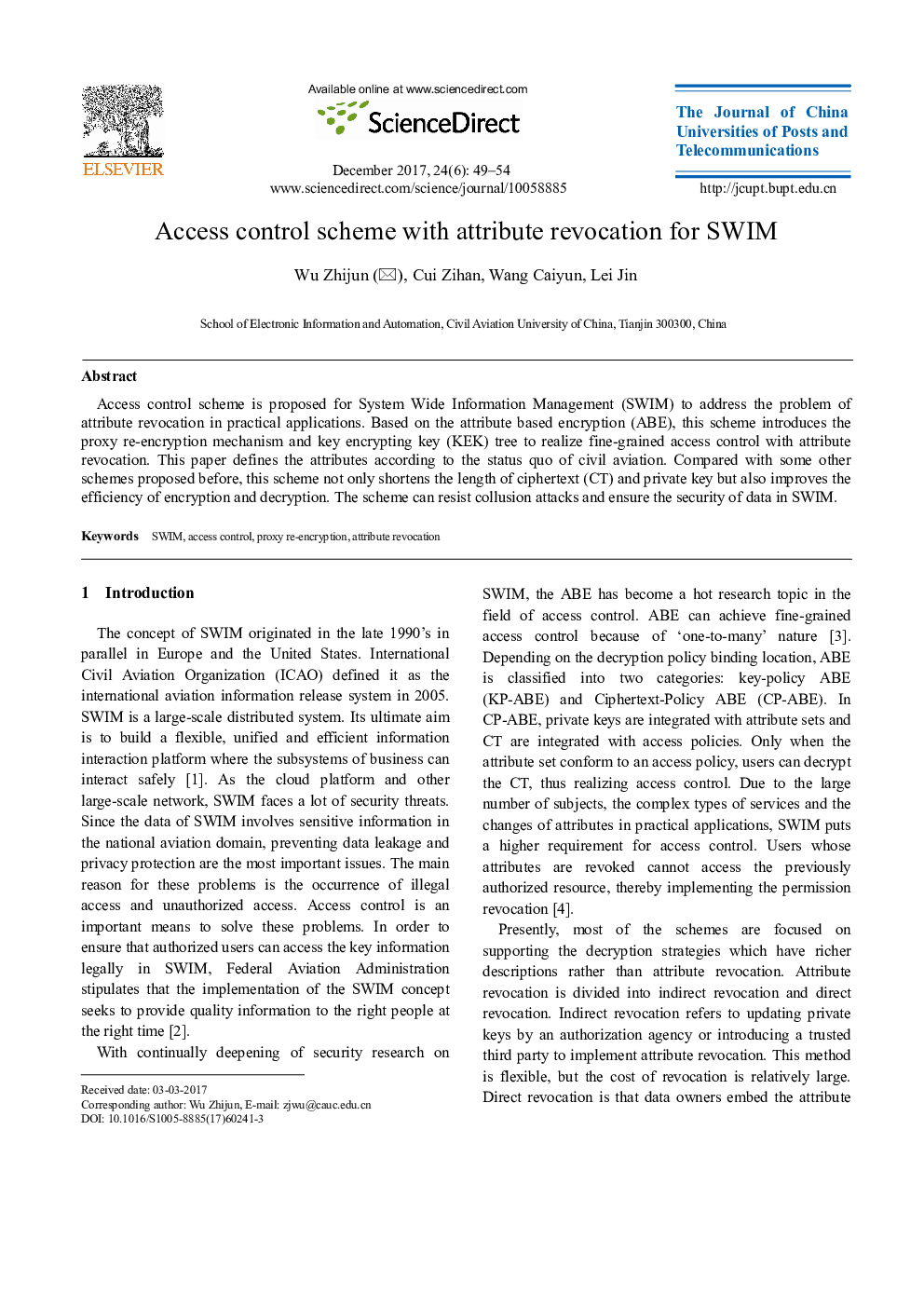 Access control scheme with attribute revocation for SWIM