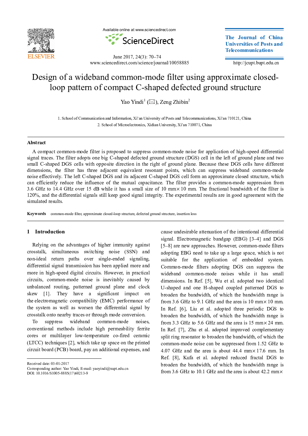 Design of a wideband common-mode filter using approximate closed-loop pattern of compact C-shaped defected ground structure