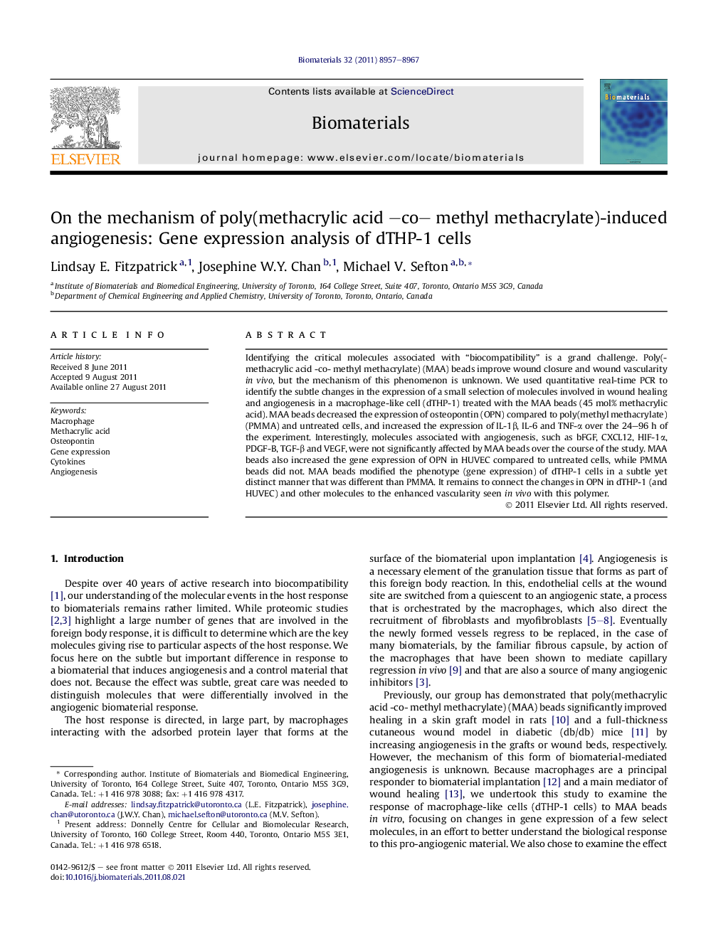 On the mechanism of poly(methacrylic acid –co– methyl methacrylate)-induced angiogenesis: Gene expression analysis of dTHP-1 cells