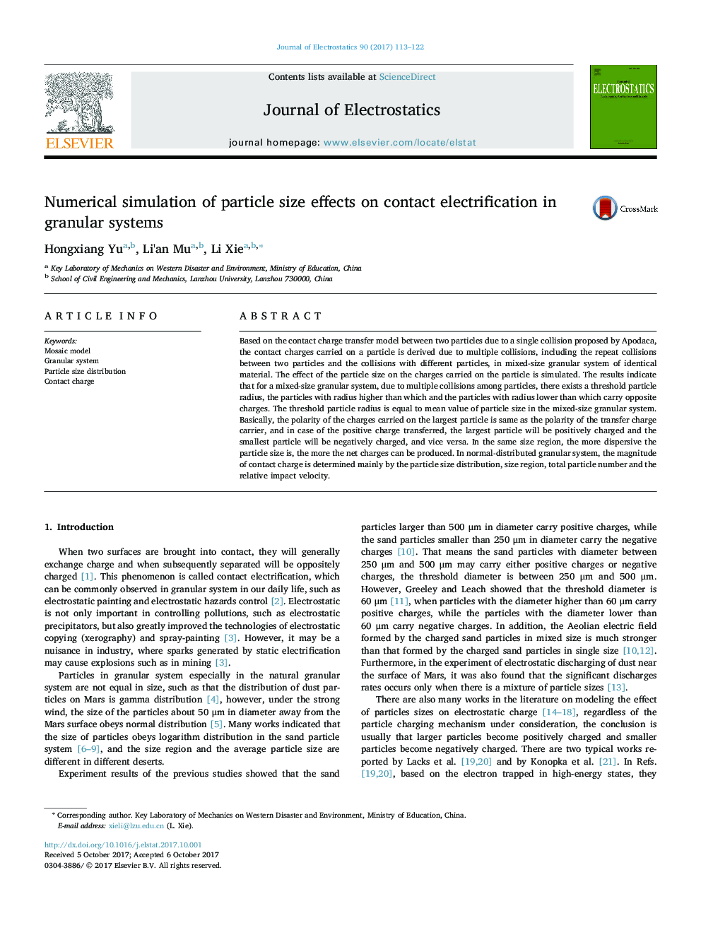 Numerical simulation of particle size effects on contact electrification in granular systems