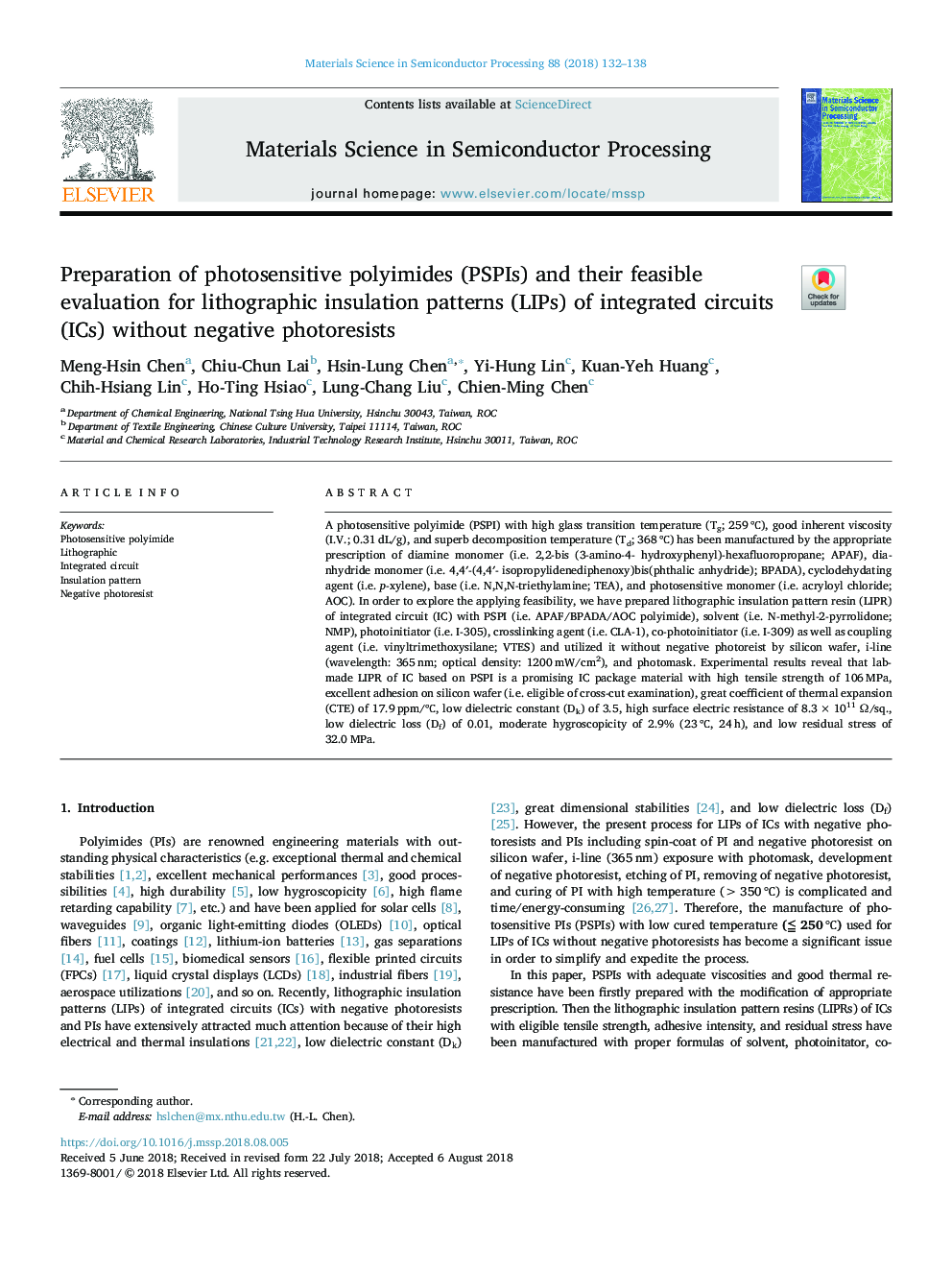 Preparation of photosensitive polyimides (PSPIs) and their feasible evaluation for lithographic insulation patterns (LIPs) of integrated circuits (ICs) without negative photoresists