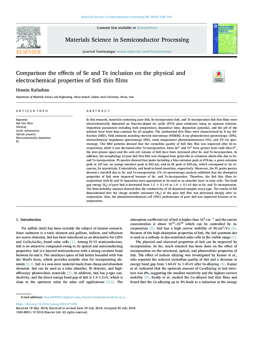 Comparison the effects of Se and Te inclusion on the physical and electrochemical properties of SnS thin films