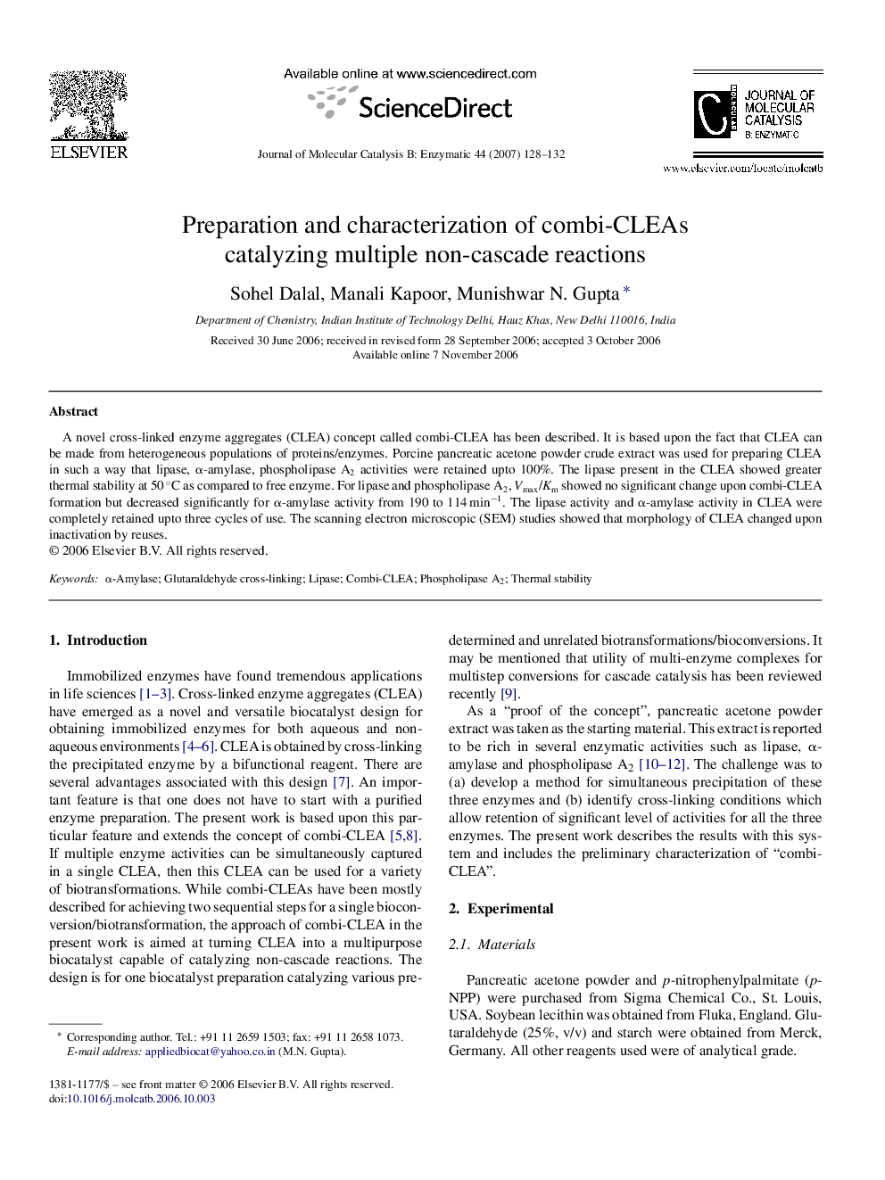 Preparation and characterization of combi-CLEAs catalyzing multiple non-cascade reactions