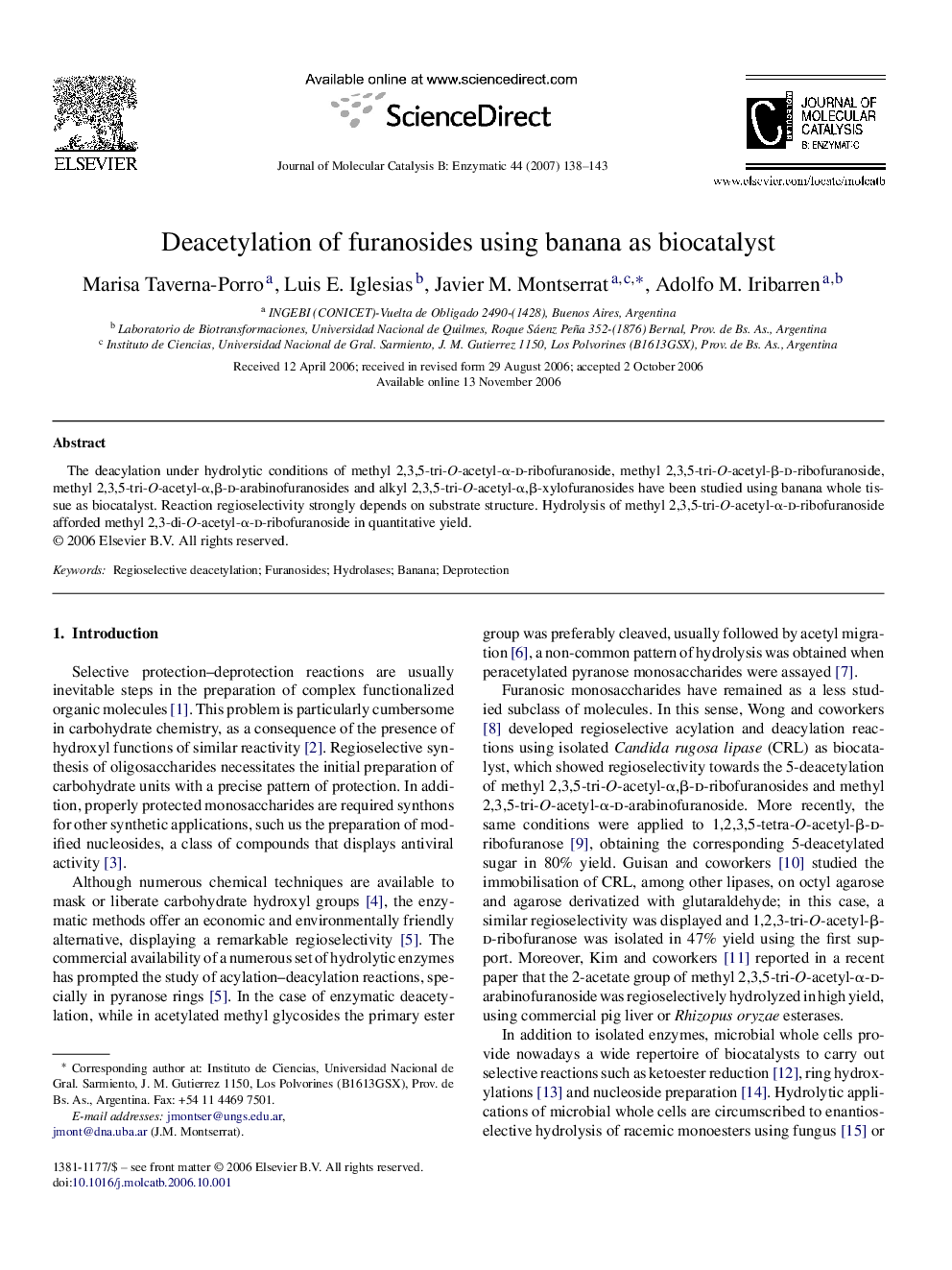 Deacetylation of furanosides using banana as biocatalyst