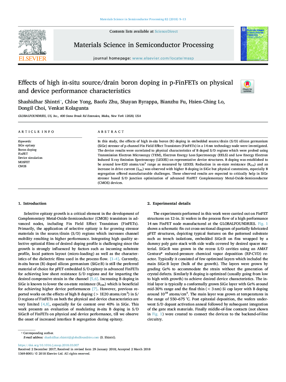 Effects of high in-situ source/drain boron doping in p-FinFETs on physical and device performance characteristics