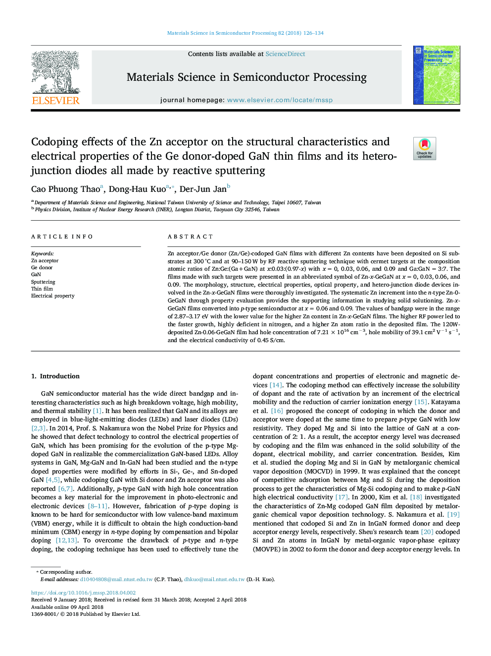 Codoping effects of the Zn acceptor on the structural characteristics and electrical properties of the Ge donor-doped GaN thin films and its hetero-junction diodes all made by reactive sputtering