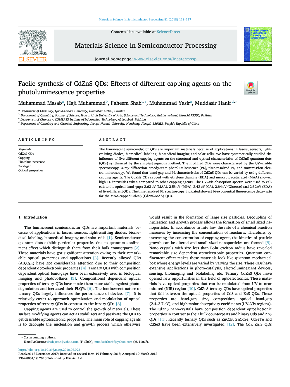 Facile synthesis of CdZnS QDs: Effects of different capping agents on the photoluminescence properties