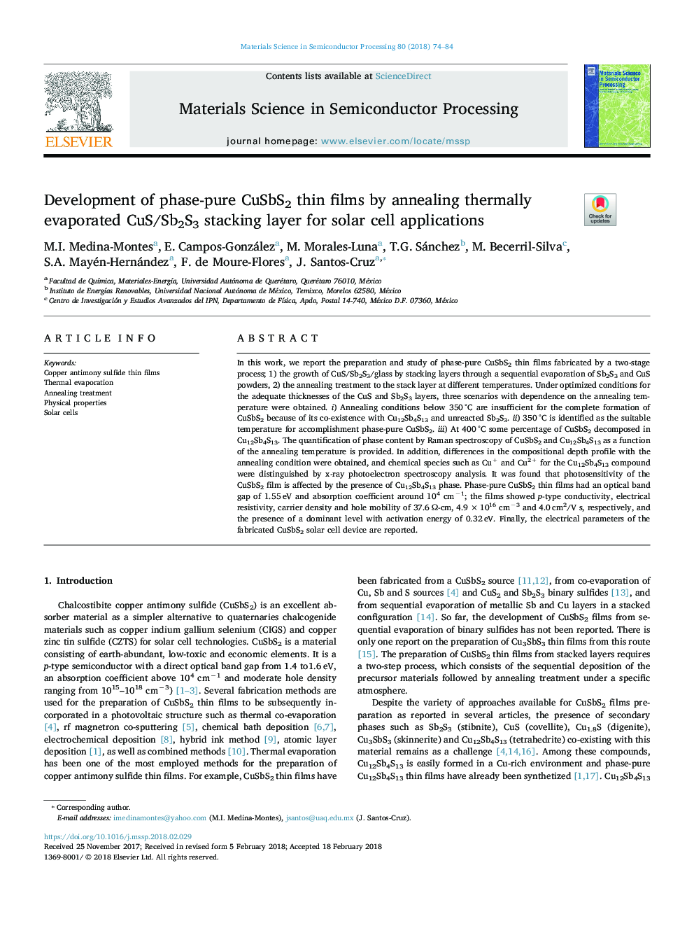 Development of phase-pure CuSbS2 thin films by annealing thermally evaporated CuS/Sb2S3 stacking layer for solar cell applications