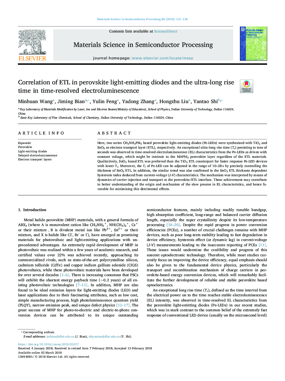 Correlation of ETL in perovskite light-emitting diodes and the ultra-long rise time in time-resolved electroluminescence