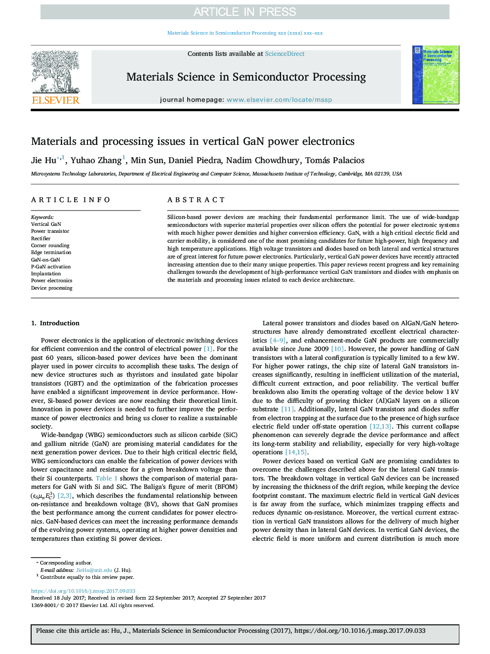 عکس صفحه اول مقاله: Materials and processing issues in vertical GaN power electronics Materials and processing issues in vertical GaN power electronics