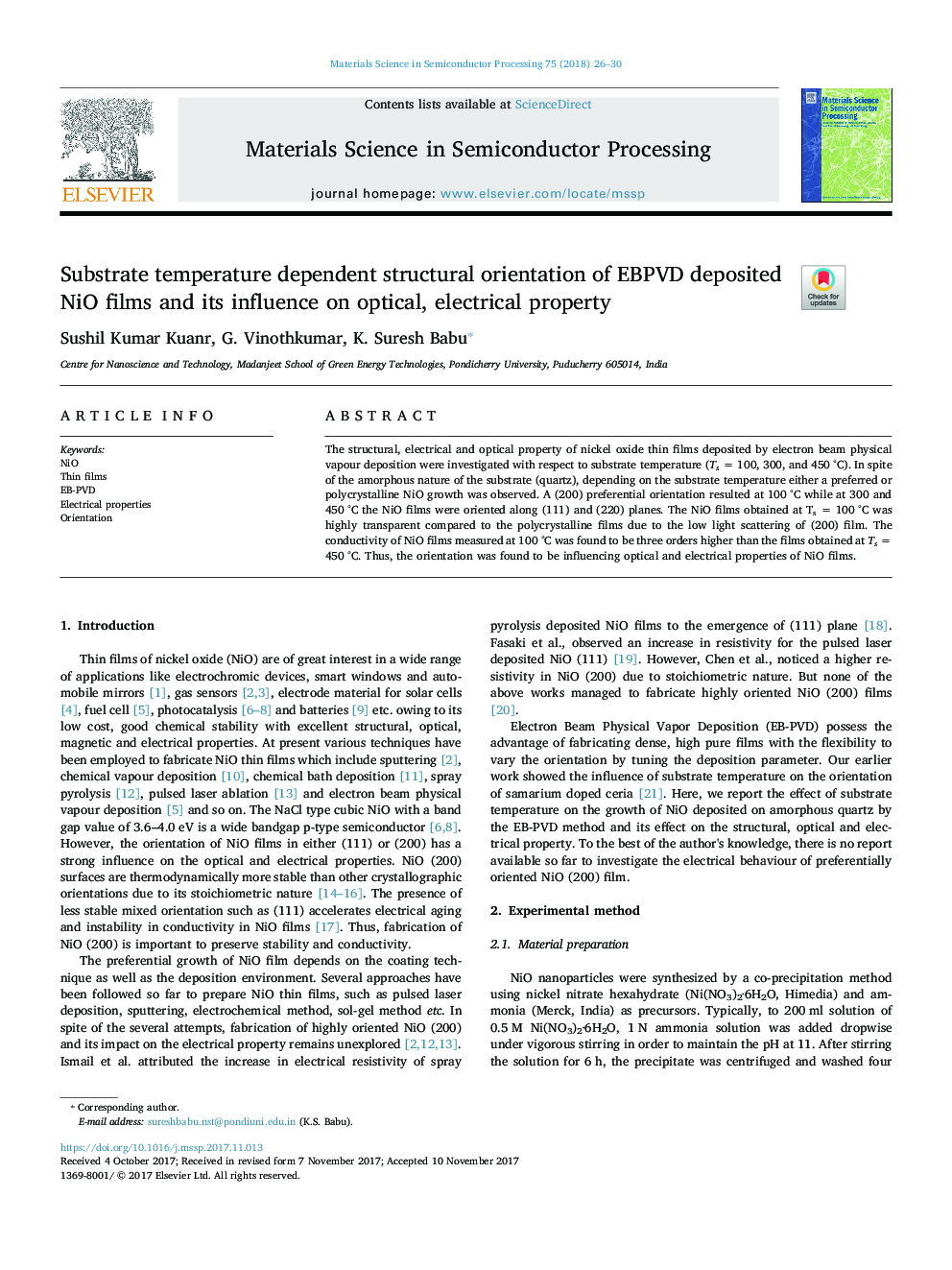 Substrate temperature dependent structural orientation of EBPVD deposited NiO films and its influence on optical, electrical property