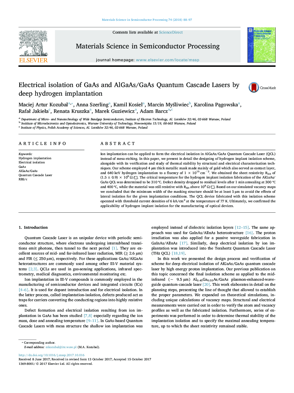 Electrical isolation of GaAs and AlGaAs/GaAs Quantum Cascade Lasers by deep hydrogen implantation