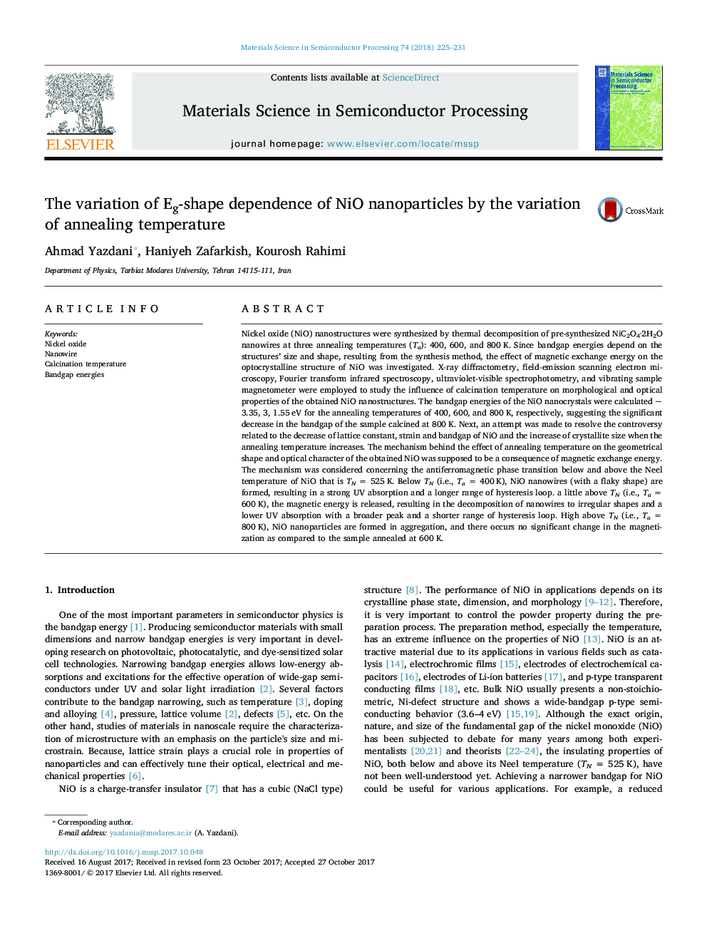 The variation of Eg-shape dependence of NiO nanoparticles by the variation of annealing temperature