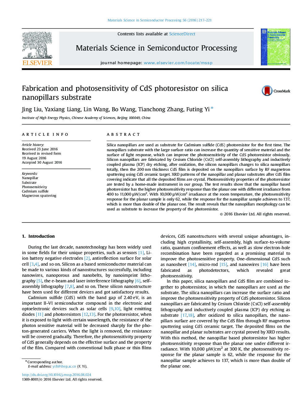 Fabrication and photosensitivity of CdS photoresistor on silica nanopillars substrate