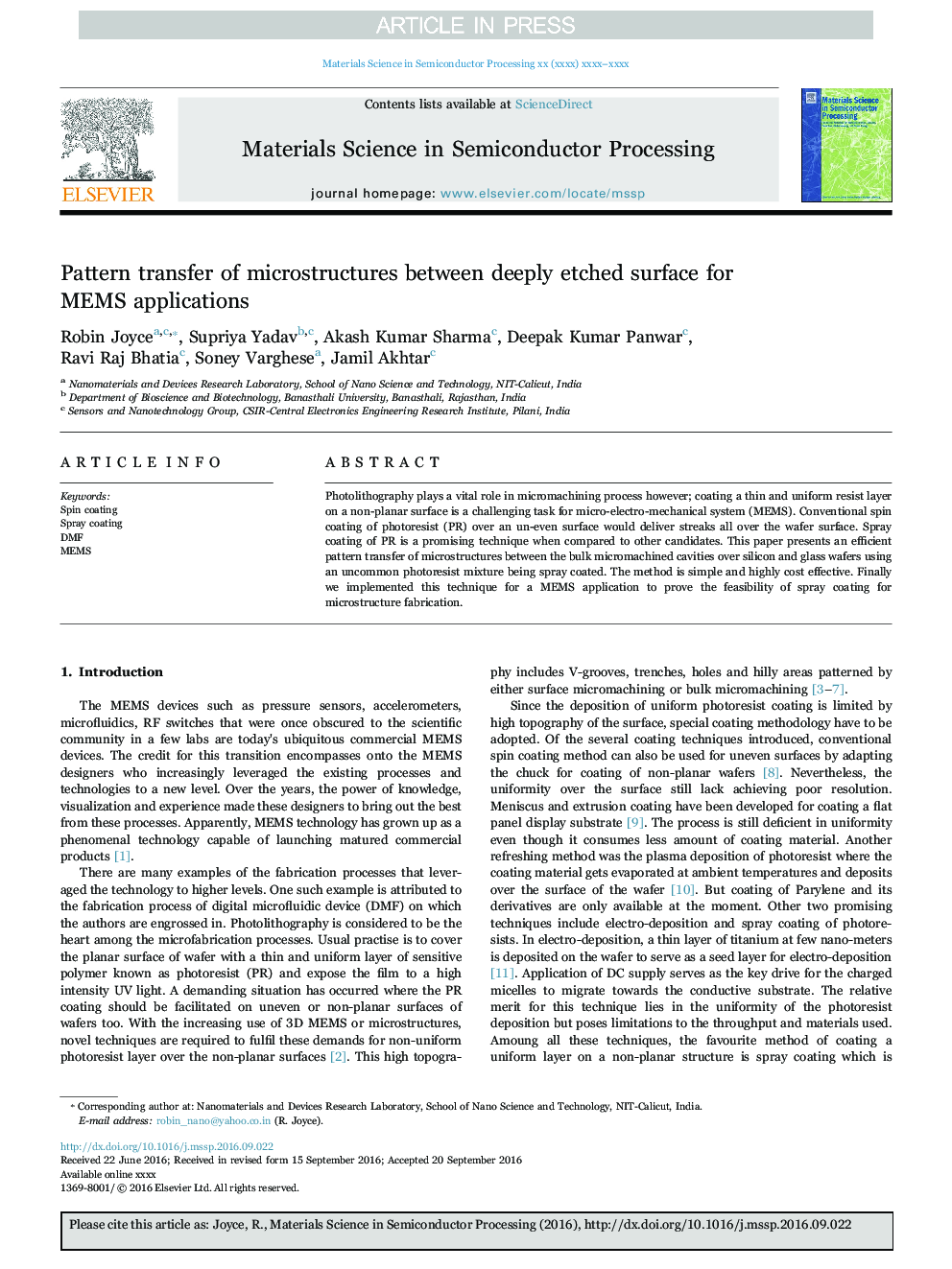 Pattern transfer of microstructures between deeply etched surface for MEMS applications