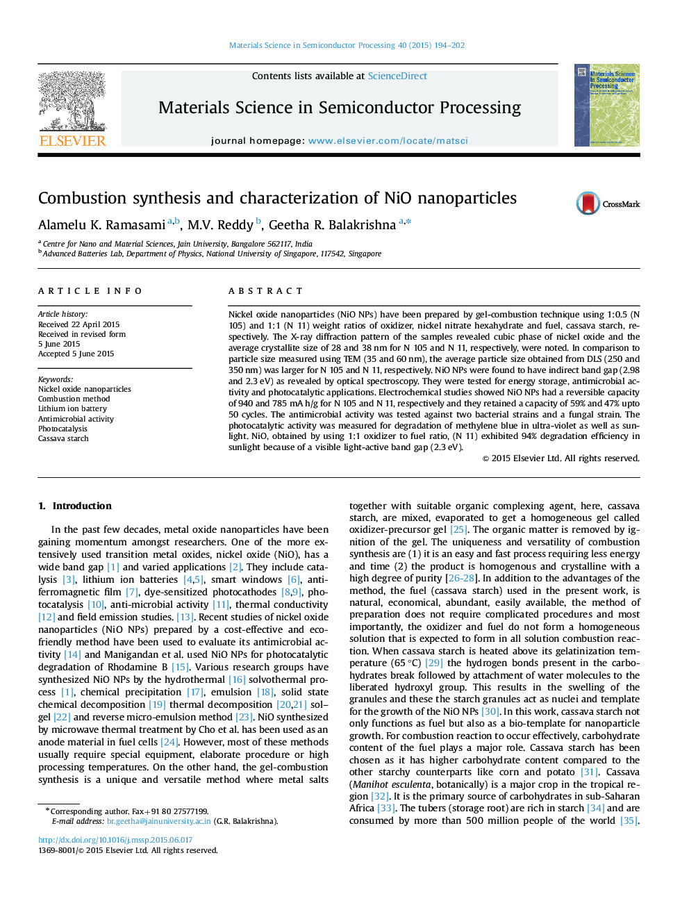 Combustion synthesis and characterization of NiO nanoparticles