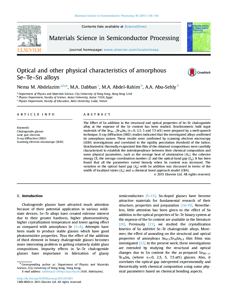 Optical and other physical characteristics of amorphous Se-Te-Sn alloys