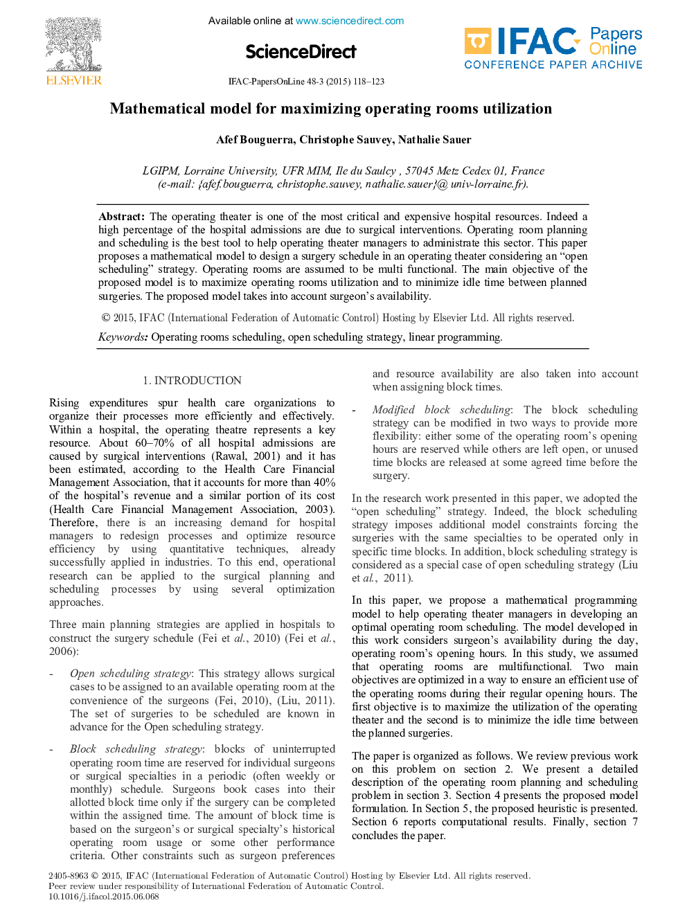 Mathematical model for maximizing operating rooms utilization