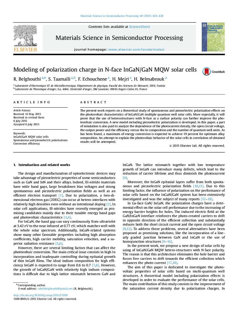 Modeling of polarization charge in N-face InGaN/GaN MQW solar cells