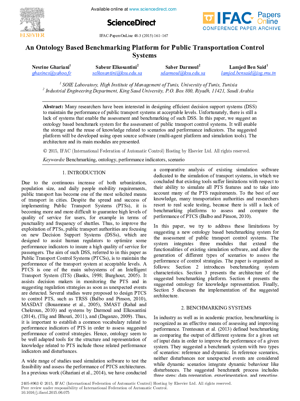 An Ontology Based Benchmarking Platform for Public Transportation Control Systems