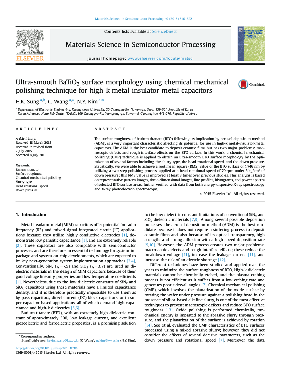 Ultra-smooth BaTiO3 surface morphology using chemical mechanical polishing technique for high-k metal-insulator-metal capacitors