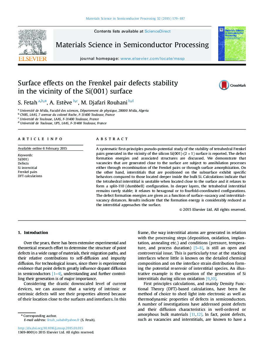 Surface effects on the Frenkel pair defects stability in the vicinity of the Si(001) surface