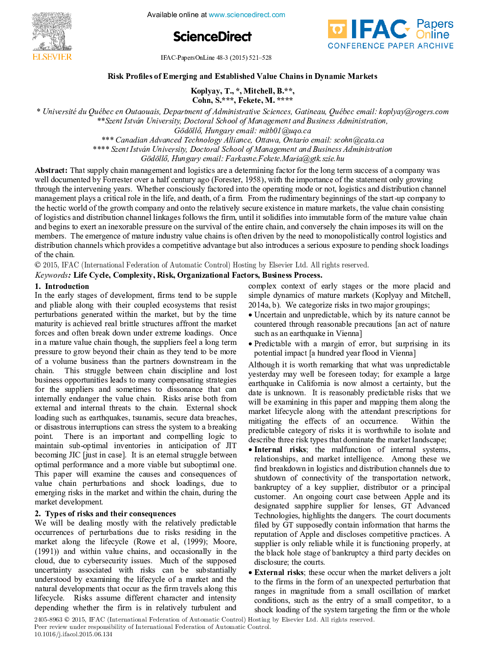 Risk Profiles of Emerging and Established Value Chains in Dynamic Markets